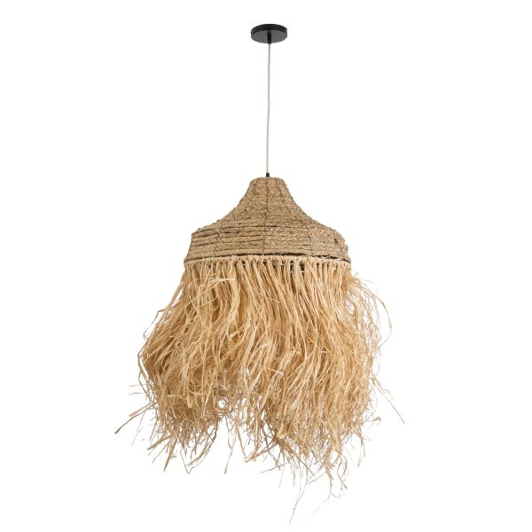 PORTOFERRAIO 02185 Boho Κρεμαστό Φωτιστικό Πλέγμα Μονόφωτο 1 x E27 IP20 Μπεζ Ράφια - Μ50 x Π50 x Υ80cm - Image 3