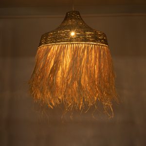 PORTOFERRAIO 02186 Boho Κρεμαστό Φωτιστικό Πλέγμα Μονόφωτο 1 x E27 IP20 Μπεζ Ράφια – Μ80 x Π80 x Υ120cm
