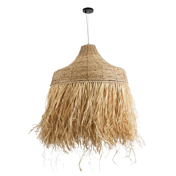 PORTOFERRAIO 02186 Boho Κρεμαστό Φωτιστικό Πλέγμα Μονόφωτο 1 x E27 IP20 Μπεζ Ράφια - Μ80 x Π80 x Υ120cm - Image 3