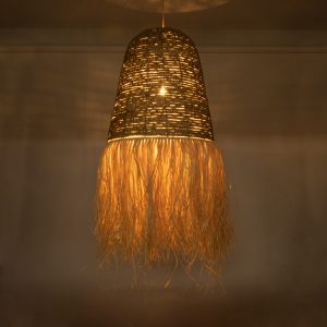 PORTOFERRAIO 02190 Boho Κρεμαστό Φωτιστικό Πλέγμα Μονόφωτο 1 x E27 IP20 Μπεζ Ράφια – Μ60 x Π60 x Υ120cm
