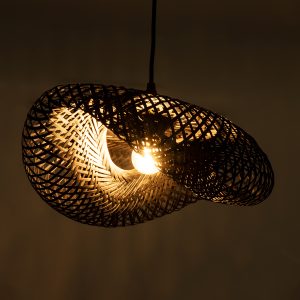 MEXICO 02200 Boho Κρεμαστό Φωτιστικό Πλέγμα Μονόφωτο 1 x E27 IP20 Μαύρο Ξύλο – Μ40 x Π30 x Υ13cm