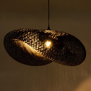 MEXICO 02202 Boho Κρεμαστό Φωτιστικό Πλέγμα Μονόφωτο 1 x E27 IP20 Μαύρο Ξύλο – Μ85 x Π50 x Υ30cm
