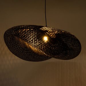 MEXICO 02203 Boho Κρεμαστό Φωτιστικό Πλέγμα Μονόφωτο 1 x E27 IP20 Μαύρο Ξύλο – Μ100 x Π62 x Υ33cm