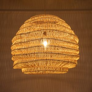 OREGON 02207 Boho Κρεμαστό Φωτιστικό Πλέγμα Μονόφωτο 1 x E27 IP20 Μπεζ Ξύλο – Μ80 x Π80 x Υ65cm