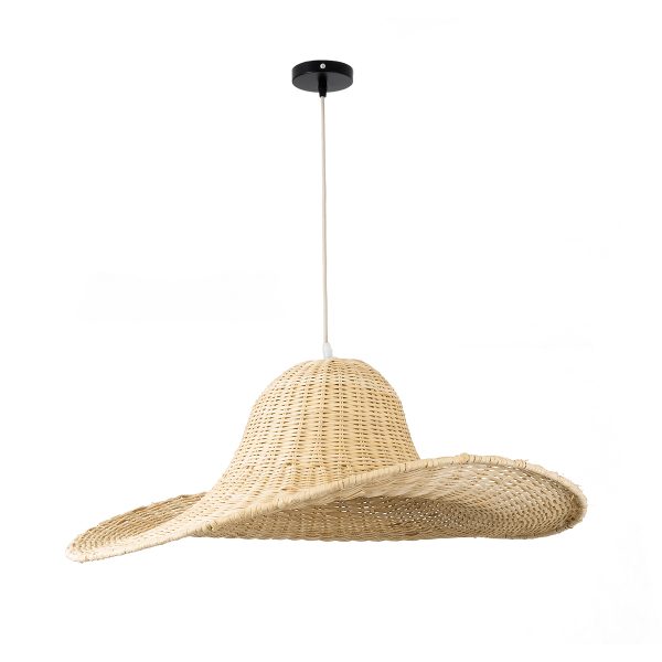 ESPARGOS 02214 Boho Κρεμαστό Φωτιστικό Πλέγμα Μονόφωτο 1 x E27 IP20 Μπεζ Ξύλο - Μ70 x Π70 x Υ35cm - Image 3