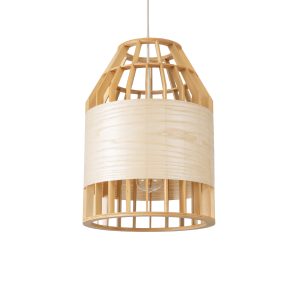 GALIA 02219 Boho Κρεμαστό Φωτιστικό Πλέγμα Μονόφωτο 1 x E27 IP20 Μπεζ & Καφέ Ξύλο – Μ30 x Π30 x Υ40cm