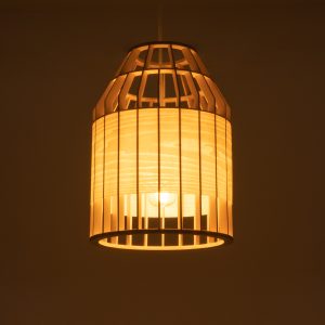 GALIA 02219 Boho Κρεμαστό Φωτιστικό Πλέγμα Μονόφωτο 1 x E27 IP20 Μπεζ & Καφέ Ξύλο – Μ30 x Π30 x Υ40cm