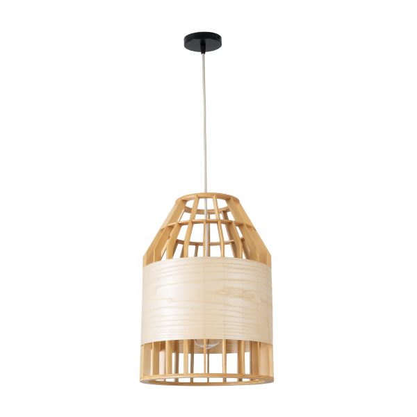 GALIA 02219 Boho Κρεμαστό Φωτιστικό Πλέγμα Μονόφωτο 1 x E27 IP20 Μπεζ & Καφέ Ξύλο - Μ30 x Π30 x Υ40cm - Image 3