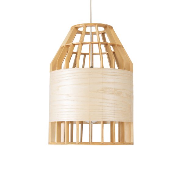 GALIA 02219 Boho Κρεμαστό Φωτιστικό Πλέγμα Μονόφωτο 1 x E27 IP20 Μπεζ & Καφέ Ξύλο - Μ30 x Π30 x Υ40cm - Image 4