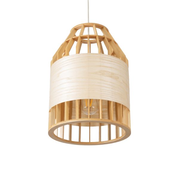GALIA 02219 Boho Κρεμαστό Φωτιστικό Πλέγμα Μονόφωτο 1 x E27 IP20 Μπεζ & Καφέ Ξύλο - Μ30 x Π30 x Υ40cm - Image 5