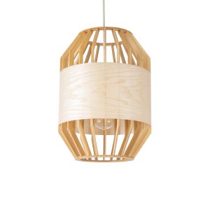 GALIA 02220 Boho Κρεμαστό Φωτιστικό Πλέγμα Μονόφωτο 1 x E27 IP20 Μπεζ & Καφέ Ξύλο – Μ30 x Π30 x Υ40cm