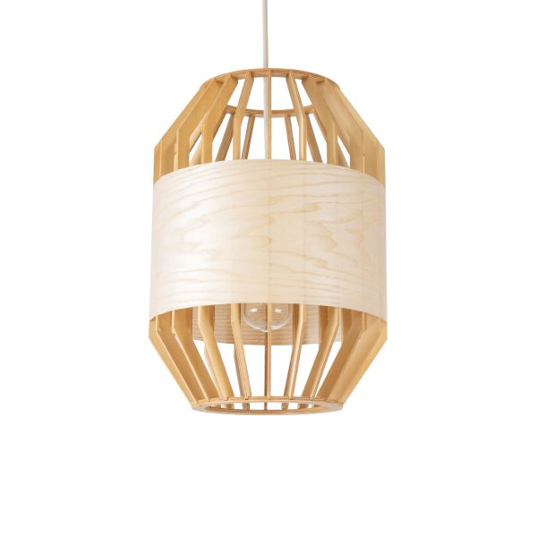 GALIA 02220 Boho Κρεμαστό Φωτιστικό Πλέγμα Μονόφωτο 1 x E27 IP20 Μπεζ & Καφέ Ξύλο - Μ30 x Π30 x Υ40cm