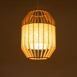 GALIA 02220 Boho Κρεμαστό Φωτιστικό Πλέγμα Μονόφωτο 1 x E27 IP20 Μπεζ & Καφέ Ξύλο – Μ30 x Π30 x Υ40cm