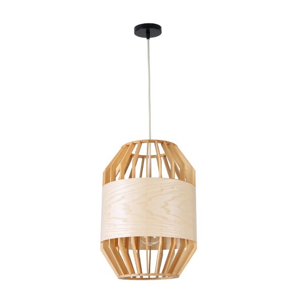 GALIA 02220 Boho Κρεμαστό Φωτιστικό Πλέγμα Μονόφωτο 1 x E27 IP20 Μπεζ & Καφέ Ξύλο - Μ30 x Π30 x Υ40cm - Image 3