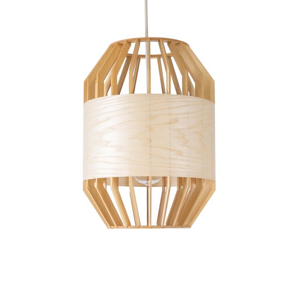 GALIA 02220 Boho Κρεμαστό Φωτιστικό Πλέγμα Μονόφωτο 1 x E27 IP20 Μπεζ & Καφέ Ξύλο - Μ30 x Π30 x Υ40cm - Image 4