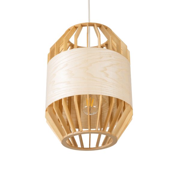 GALIA 02220 Boho Κρεμαστό Φωτιστικό Πλέγμα Μονόφωτο 1 x E27 IP20 Μπεζ & Καφέ Ξύλο - Μ30 x Π30 x Υ40cm - Image 5