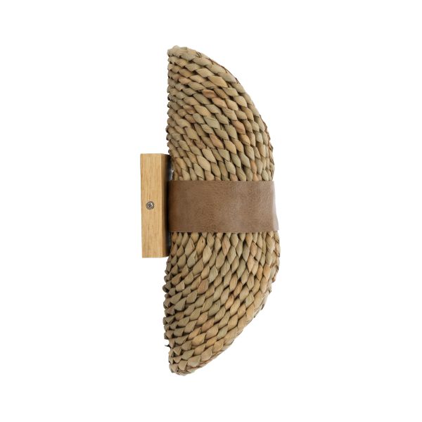 GUAVA 02222 Boho Επιτοίχιο Φωτιστικό Απλίκα Δίφωτο 2 x G9 IP20 Μπεζ Ξύλο με Καφέ Δέρμα - Μ11 x Π13 x Υ30cm - Image 4