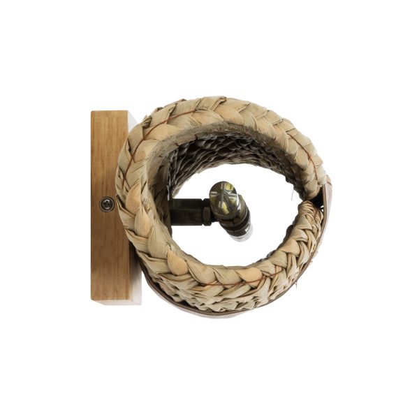 GUAVA 02222 Boho Επιτοίχιο Φωτιστικό Απλίκα Δίφωτο 2 x G9 IP20 Μπεζ Ξύλο με Καφέ Δέρμα - Μ11 x Π13 x Υ30cm - Image 5