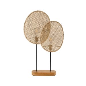 AZUL 02231 Boho Επιτραπέζιο Φωτιστικό Πορτατίφ Διφωτο 2 x E27 IP20 Μπεζ & Καφέ Ξύλο με Μαύρο Μέταλλο – Μ45 x Π11 x Υ75cm