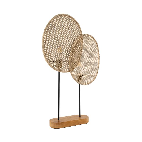 AZUL 02231 Boho Επιτραπέζιο Φωτιστικό Πορτατίφ Διφωτο 2 x E27 IP20 Μπεζ & Καφέ Ξύλο με Μαύρο Μέταλλο - Μ45 x Π11 x Υ75cm - Image 4