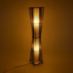PALMA 02274 Boho Επιδαπέδιο Φωτιστικό Δίφωτο 2 x E27 IP20 Μαύρο Ξύλο με Μπεζ Ύφασμα – Μ25 x Π25 x Υ140cm