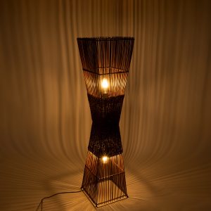 PALMA 02275 Boho Επιδαπέδιο Φωτιστικό Δίφωτο 2 x E27 IP20 Καφέ Ξύλο – Μ30 x Π30 x Υ130cm