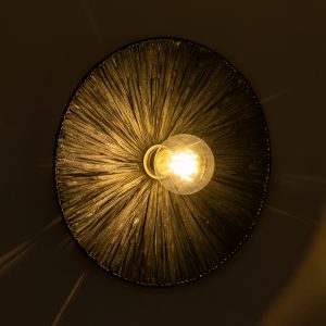 COLOMBO 02279 Boho Επιτοίχιο Φωτιστικό Απλίκα Μονόφωτο 1 x E27 IP20 Μαύρη Raffia – Μ40 x Π40 x Υ9cm