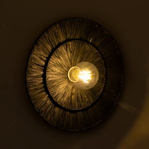 COLOMBO 02280 Boho Επιτοίχιο Φωτιστικό Απλίκα Μονόφωτο 1 x E27 IP20 Μαύρη Raffia – Μ40 x Π40 x Υ9cm