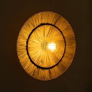 COLOMBO 02284 Boho Επιτοίχιο Φωτιστικό Απλίκα Μονόφωτο 1 x E27 IP20 Μπεζ Raffia – Μ40 x Π40 x Υ9cm