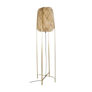 MEILANI 02301 Boho Επιδαπέδιο Φωτιστικό Μονόφωτο 1 x E27 IP20 Χρυσό Μέταλλο με Μπεζ Ξύλο – Μ40 x Π40 x Υ150cm