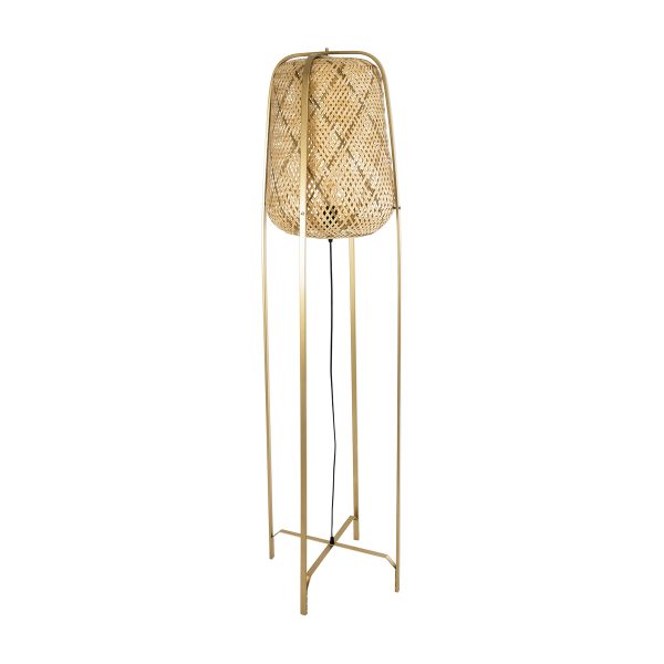 MEILANI 02301 Boho Επιδαπέδιο Φωτιστικό Μονόφωτο 1 x E27 IP20 Χρυσό Μέταλλο με Μπεζ Ξύλο - Μ40 x Π40 x Υ150cm - Image 3