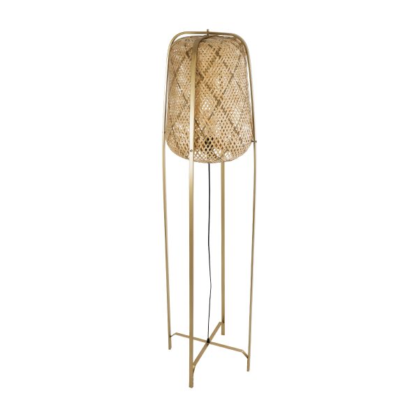 MEILANI 02301 Boho Επιδαπέδιο Φωτιστικό Μονόφωτο 1 x E27 IP20 Χρυσό Μέταλλο με Μπεζ Ξύλο - Μ40 x Π40 x Υ150cm - Image 4