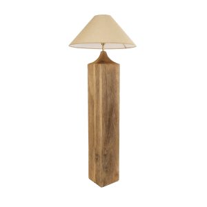 LAFRONTERA 02314 Boho Επιδαπέδιο Φωτιστικό Μονόφωτο 1 x E27 IP20 Καφέ Ξύλο με Μπεζ Ύφασμα – Μ55 x Π55 x Υ140cm