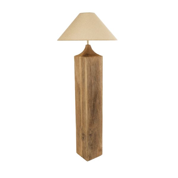 LAFRONTERA 02314 Boho Επιδαπέδιο Φωτιστικό Μονόφωτο 1 x E27 IP20 Καφέ Ξύλο με Μπεζ Ύφασμα - Μ55 x Π55 x Υ140cm - Image 3
