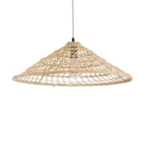 KAIA 02346 Boho Κρεμαστό Φωτιστικό Καμπάνα Μονόφωτο 1 x E27 IP20 Μπεζ Ξύλο – Μ60 x Π60 x Υ20cm