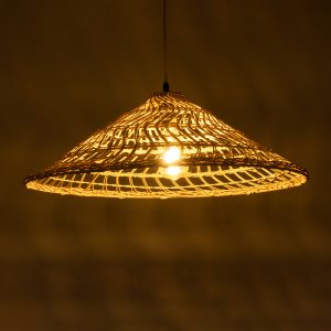 KAIA 02346 Boho Κρεμαστό Φωτιστικό Καμπάνα Μονόφωτο 1 x E27 IP20 Μπεζ Ξύλο – Μ60 x Π60 x Υ20cm