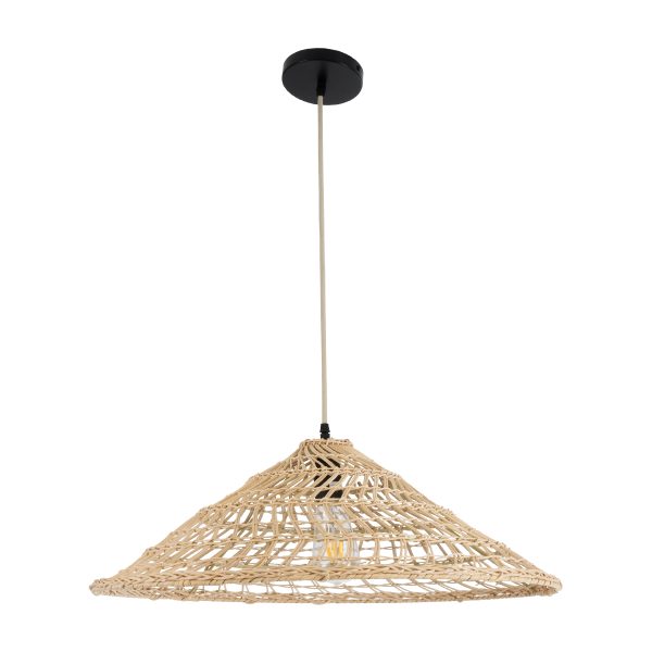 KAIA 02346 Boho Κρεμαστό Φωτιστικό Καμπάνα Μονόφωτο 1 x E27 IP20 Μπεζ Ξύλο - Μ60 x Π60 x Υ20cm - Image 3