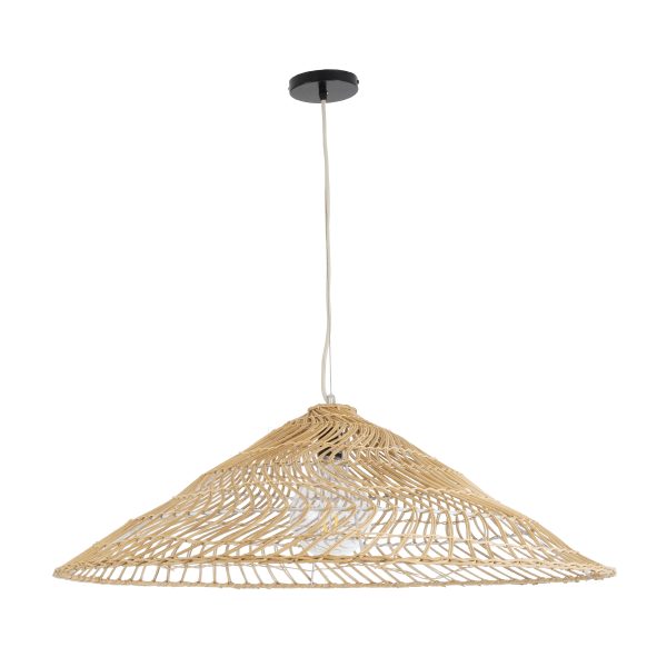 KAIA 02347 Boho Κρεμαστό Φωτιστικό Καμπάνα Μονόφωτο 1 x E27 IP20 Μπεζ Ξύλο - Μ80 x Π80 x Υ26cm - Image 3