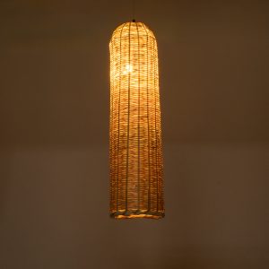 WAIKIKI 02349 Boho Κρεμαστό Φωτιστικό Πλέγμα Μονόφωτο 1 x E27 IP20 Μπεζ Ξύλο – Μ20 x Π20 x Υ80cm