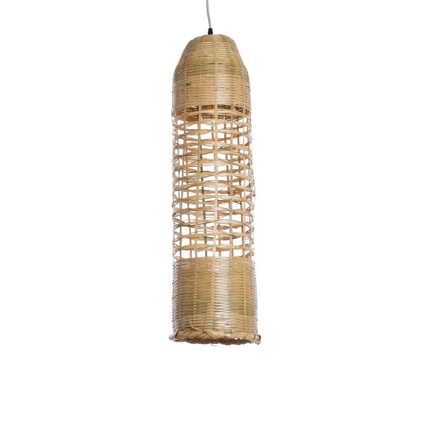 WAIKIKI 02350 Boho Κρεμαστό Φωτιστικό Πλέγμα Μονόφωτο 1 x E27 IP20 Μπεζ Ξύλο - Μ20 x Π20 x Υ80cm