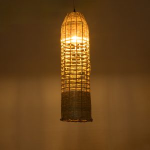 WAIKIKI 02350 Boho Κρεμαστό Φωτιστικό Πλέγμα Μονόφωτο 1 x E27 IP20 Μπεζ Ξύλο – Μ20 x Π20 x Υ80cm