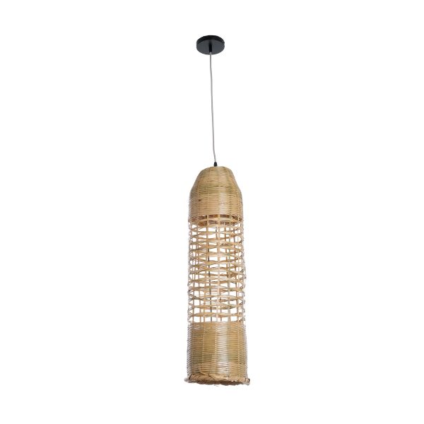 WAIKIKI 02350 Boho Κρεμαστό Φωτιστικό Πλέγμα Μονόφωτο 1 x E27 IP20 Μπεζ Ξύλο - Μ20 x Π20 x Υ80cm - Image 3