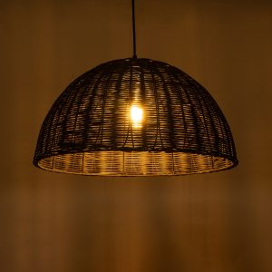 MONTANA 02383 Boho Κρεμαστό Φωτιστικό Καμπάνα Μονόφωτο 1 x E27 IP20 Μαύρο Ξύλο – Μ50 x Π50 x Υ25cm