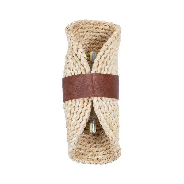 GUAVA 02385 Boho Επιτοίχιο Φωτιστικό Απλίκα Δίφωτο 2 x G9 IP20 Μπεζ Ξύλο με Καφέ Δέρμα - Μ11 x Π13 x Υ30cm - Image 3