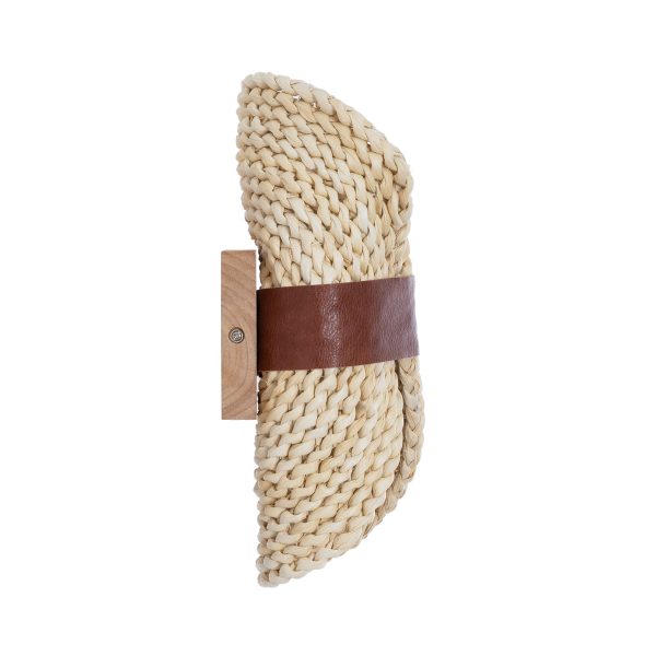 GUAVA 02385 Boho Επιτοίχιο Φωτιστικό Απλίκα Δίφωτο 2 x G9 IP20 Μπεζ Ξύλο με Καφέ Δέρμα - Μ11 x Π13 x Υ30cm - Image 4