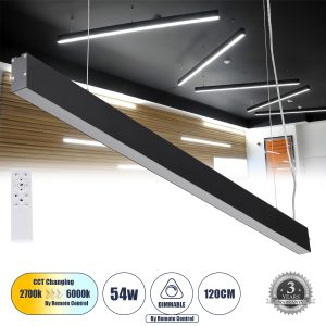 FELIX 61028-P Γραμμικό Κρεμαστό Φωτιστικό Linear LED CCT 54W 6500lm 120° AC 220-240V Μ120 x Π3.5 x Υ7cm – Εναλλαγή Φωτισμού μέσω Τηλεχειριστηρίου All In One Ψυχρό 6000k+Φυσικό 4500k+Θερμό 2700k Dimmable – Μαύρο – 3 Years Warranty