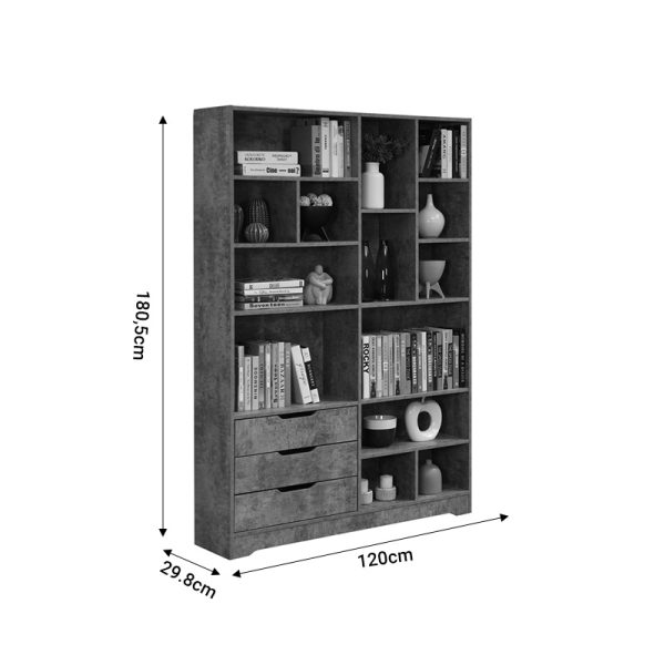 Βιβλιοθήκη Lucinda  γκρι oak 120x29.8x180.5εκ - Image 3