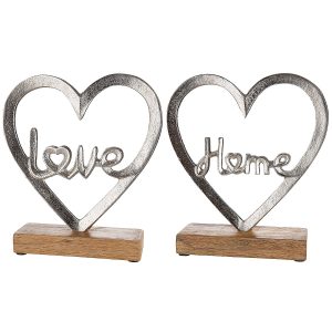 Διακοσμητικό  Καρδιά ‘Home/Love’ Σε Βάση Ασημί Αλουμίνιο/Ξύλο 6x18x16cm Σε 2 Σχέδια