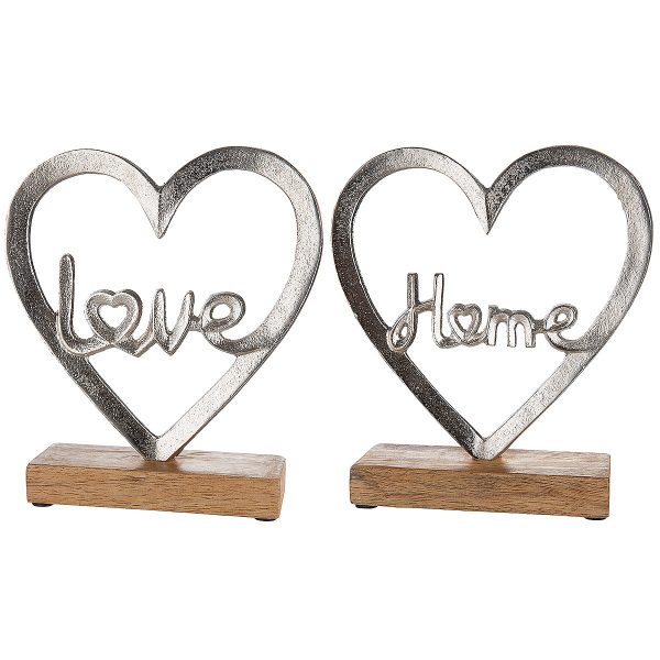 Διακοσμητικό  Καρδιά 'Home/Love' Σε Βάση Ασημί Αλουμίνιο/Ξύλο 6x18x16cm Σε 2 Σχέδια - Image 2
