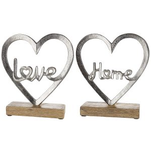 Διακοσμητικό  Καρδιά ‘Home/Love’ Σε Βάση Ασημί Αλουμίνιο/Ξύλο 6x18x16cm Σε 2 Σχέδια